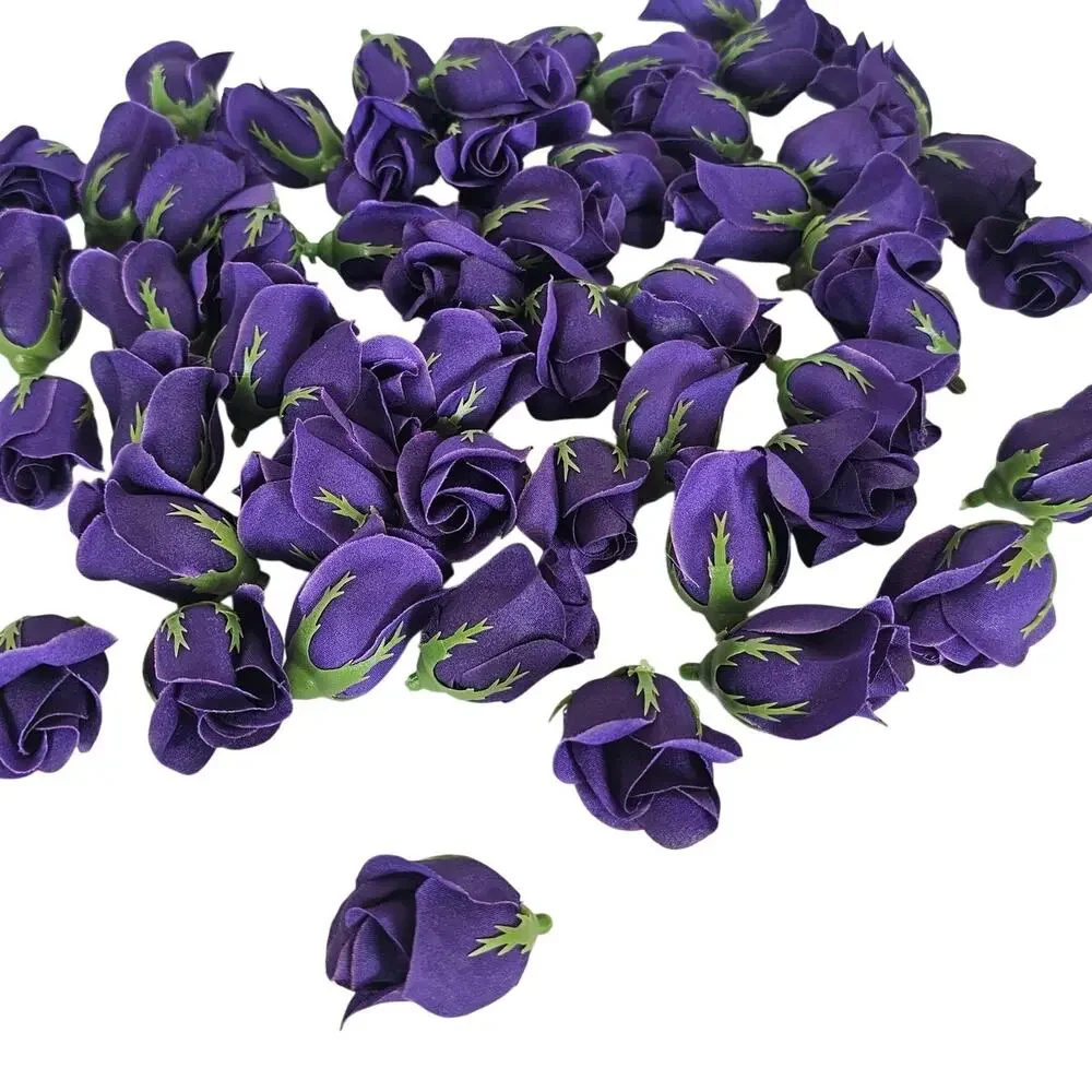 50 Purple Silk Rose Buds Stemless Wedding Floral Craft DIY Wreaths 2 inch